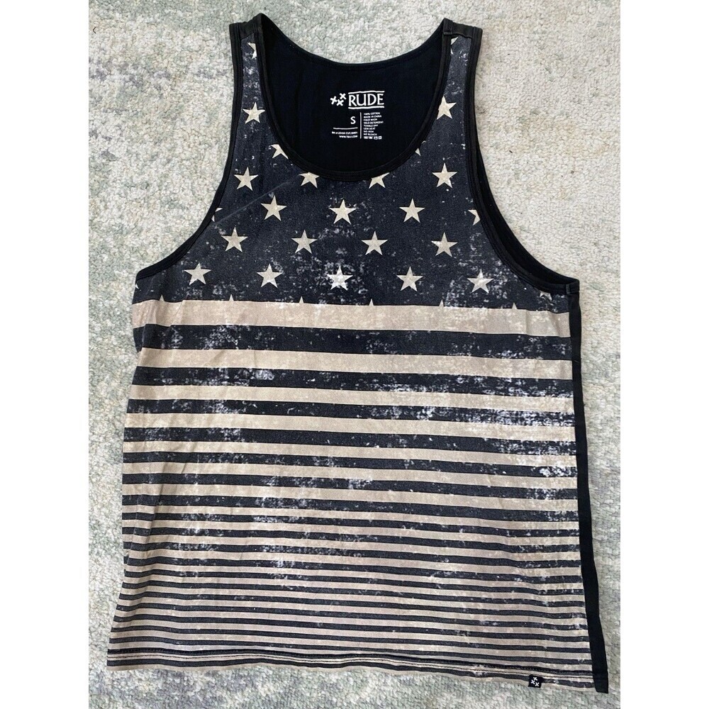 XXX RUDE USA Patriotic Tank Top S Goth Grunge Punk Emo Y2K Metal Biker